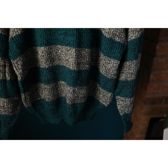 Vintage Turnabout Pullover Sweatshirt Gray & Teal Striped Size L Large USA - Picture 5 of 11